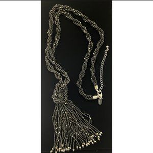 Chico's Beaded Glass Knot Long Black Necklace